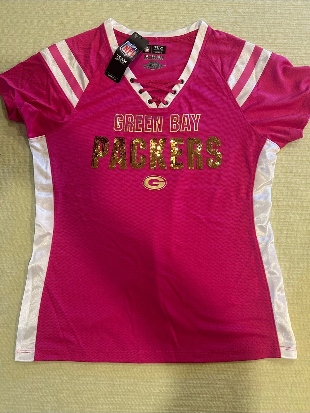 NFL Green Bay Packers Women's Pink Lace-Up Sequin Jersey